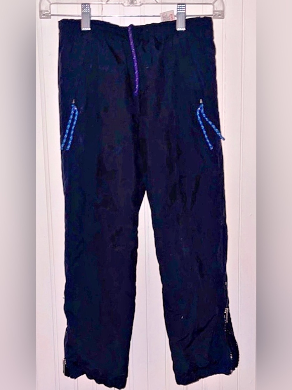 Patagonia Kids S 8 Navy Blue Insulated Snow Pants Teal Quilted Lining Zipper Hem